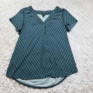 Ann Taylor Blouse Small Green Diamond Print Office Career Work Wear Casual Chic